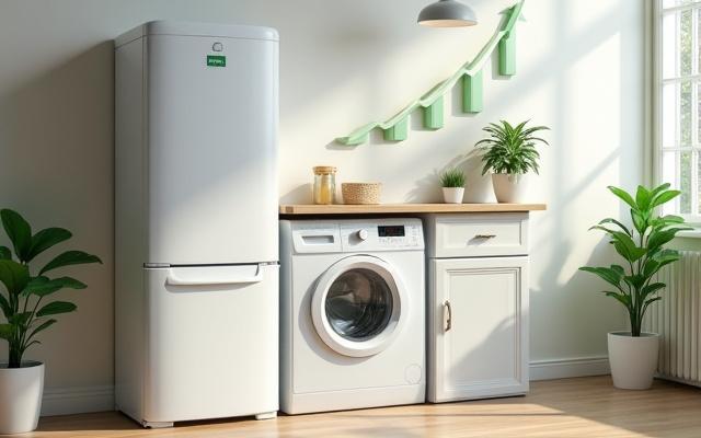 Elettrodomestici moderni con etichette energetiche A+++ in un ambiente domestico