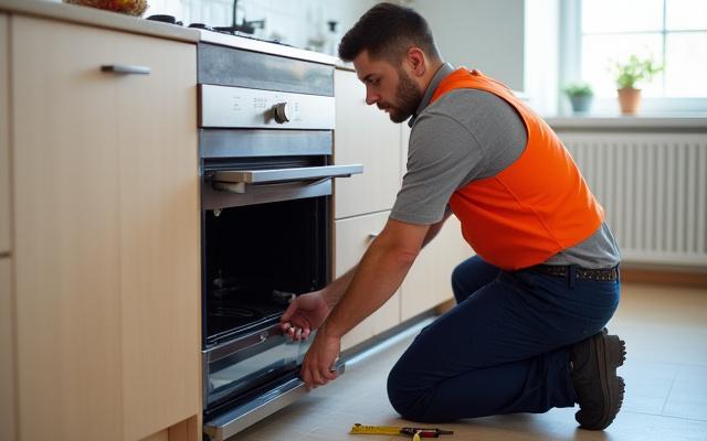 Tecnico che installa un nuovo elettrodomestico da incasso